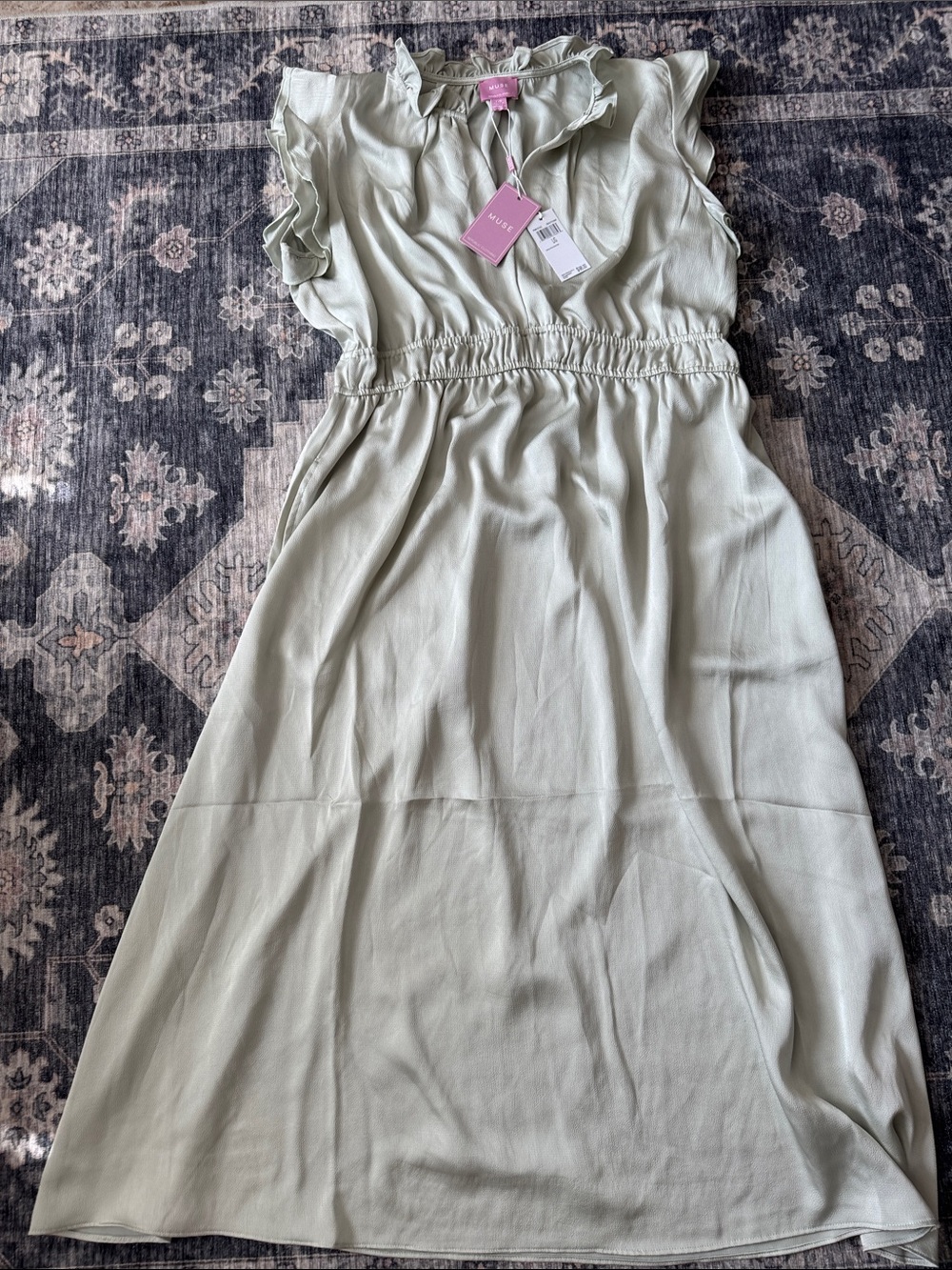 Muse Sage Green Ruffle Sleeve Casual Dress